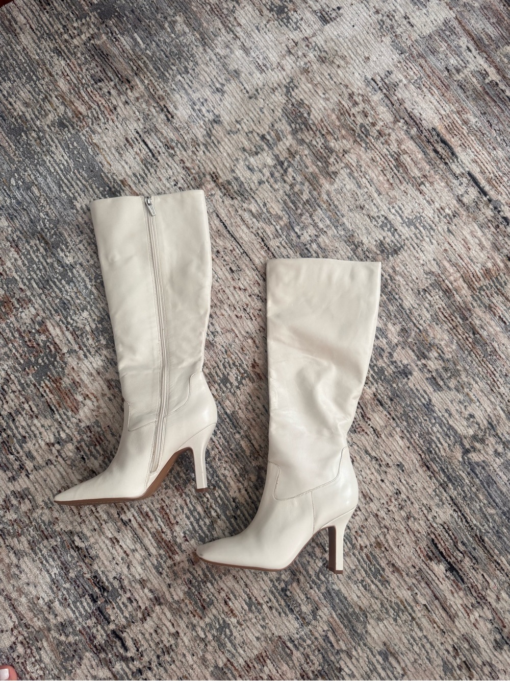 Vince Camuto Cream Knee-High Pointed Toe Stiletto Boots